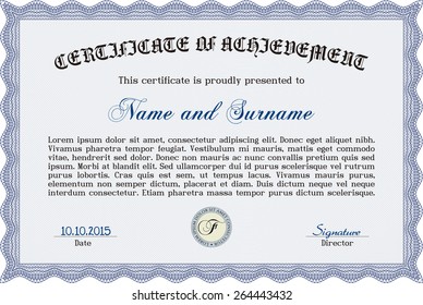 Blue horizontal certificate template