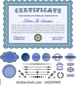 Blue horizontal certificate template with additional design elements