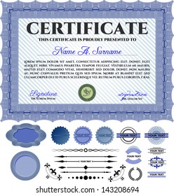 Blue horizontal certificate template with additional design elements