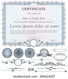 Blue horizontal certificate template with additional design elements