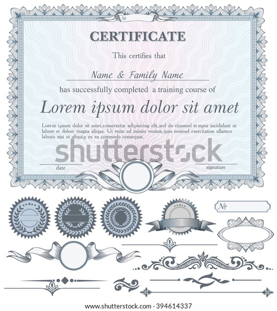 Blue horizontal certificate template with\
additional design\
elements