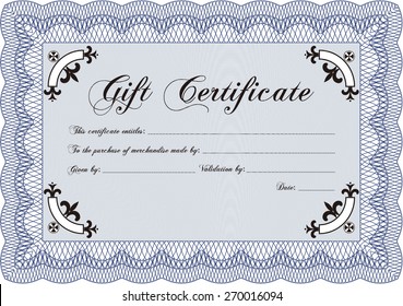 Blue horizontal gift certificate template