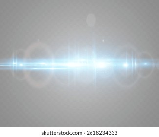 Blue horizontal glow effects resembling stars or suns with radiant highlights. Features light energy explosions and flares. Vector artwork ideal for digital, abstract, or futuristic designs.	
