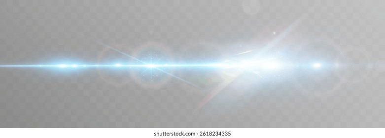Blue horizontal glow effects resembling stars or suns with radiant highlights. Features light energy explosions and flares. Vector artwork ideal for digital, abstract, or futuristic designs.	
