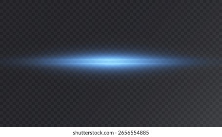 Línea de resplandor Horizontal azul sobre un fondo transparente. Efecto de luz futurista de ciencia ficción, haz digital mínimo, destello de lente y borde brillante para tecnología, interfaz HUD o proyectos de diseño abstracto.