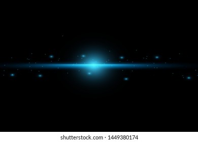 blue horizontal lens flare. Laser beam, horizontal light ray.Beautiful light flare. Glowing streak on dark background. 