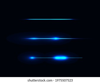 Blue horizontal lens flares, background. Vector illustration.
