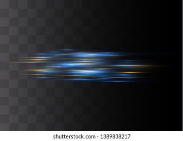 Blue horizontal lens flares pack. Laser beams, horizontal light rays.Beautiful light flares. Glowing streaks on dark background. Luminous abstract sparkling lined background.