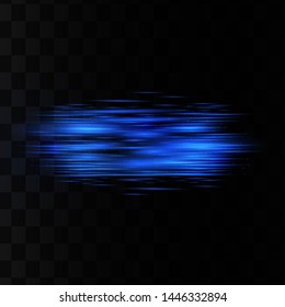 Blue horizontal lens flares pack. Laser beams, horizontal light rays.Beautiful light flares. Glowing streaks on dark background. Luminous abstract sparkling lined background. 