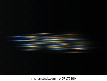 Blue horizontal lens flares pack. Laser beams, horizontal light rays.Beautiful light flares. Glowing streaks on dark background. Luminous abstract sparkling lined background.