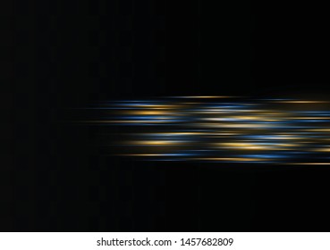 Blue horizontal lens flares pack. Laser beams, horizontal light rays.Beautiful light flares. Glowing streaks on dark background. Luminous abstract sparkling lined background.