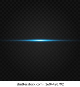 Blue horizontal lens flares pack. Laser beams, horizontal light rays.Beautiful light flares. Glowing streaks on dark background. Luminous abstract sparkling lined background.