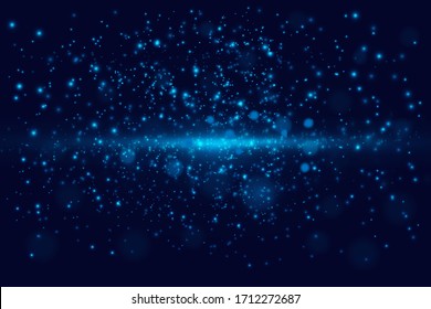 Blue horizontal lens flares pack. Laser beams, horizontal light rays.Beautiful light flares. Glowing streaks on dark background. Luminous abstract sparkling lined background.