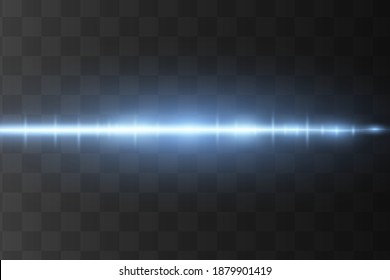 Blue horizontal lens flares pack. Laser beams, horizontal light rays.Beautiful light flares. Glowing streaks on dark background. Luminous abstract sparkling lined background.
