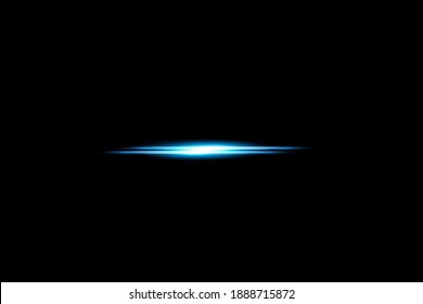 Paquete de bengalas horizontales de lente azul. Vigas láser, rayos de luz horizontales. Bellas llamaradas. Rasgos brillantes sobre fondo oscuro. Luminoso fondo brillante abstracto.