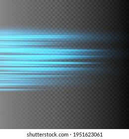 Blue horizontal lens flares pack. Laser beams, horizontal light rays.Beautiful light flares. Glowing streaks on dark background. Luminous abstract sparkling lined background.