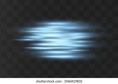 Blue horizontal lens flares pack. Laser beams, horizontal light rays.Beautiful light flares. Glowing streaks on dark background. Luminous abstract sparkling lined background.