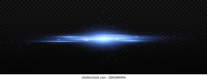 Blue horizontal lens flares pack, laser beams, light flare. Luminous abstract sparkling lines.