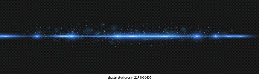 Paquete de bengalas horizontales de lente azul. Vigas láser, rayos de luz horizontales. Bonitas bengalas. La luz relámpago con chispas de polvo de hadas y estrellas doradas brillan. El polvo brilla la luz.