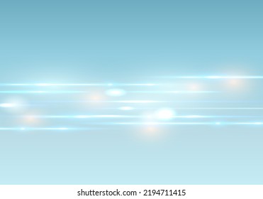 Blue horizontal lens flares pack. Abstract set of light flares, laser beams, sparkling lined, horizontal light rays. Vector illustration.