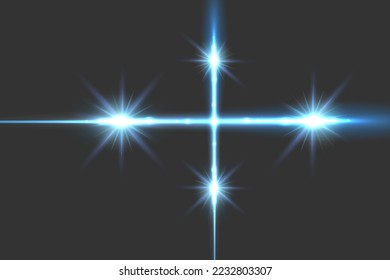 Blue horizontal lens flares pack. Laser beams, horizontal light rays.Beautiful light flares. Glowing streaks on dark background. Luminous abstract sparkling lined background