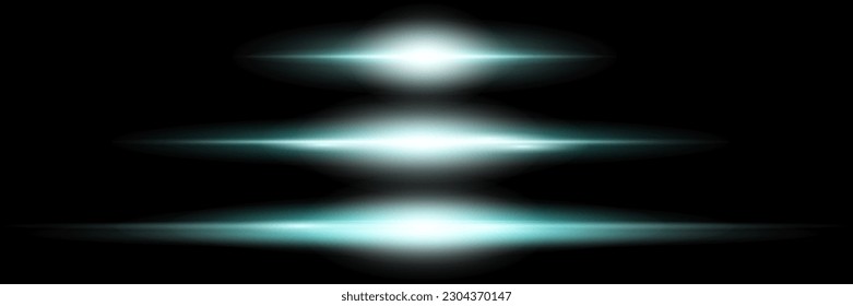 Blue horizontal lens flares pack. Laser beams, horizontal light rays.Beautiful light flares. Glowing streaks on dark background. Luminous abstract sparkling lined background.