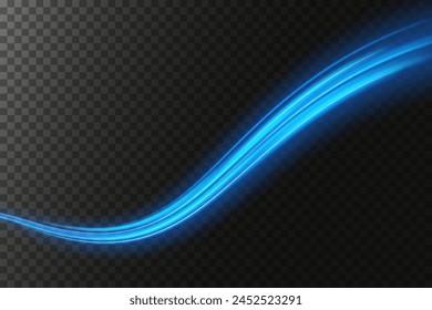 Blue horizontal lens flares pack. Laser beams, horizontal light rays. Glow transparent vector light effect set, explosion, shine, spark, solar flare.