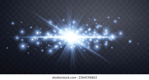 Blauer horizontaler Lensflare. Lichtblitz mit Lichtstrahl. Blauer Lichteffekt des Lichtes. Vektorgrafik. Einzeln auf dunkeltransparentem Hintergrund.