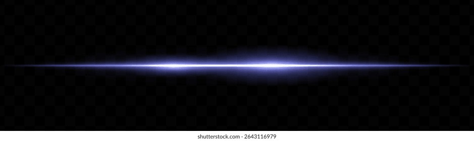Blue horizontal light beam with dual bright glows and soft blur on transparent background. Futuristic energy stripe ideal for sci-fi visuals, HUDs, or glowing tech overlays.