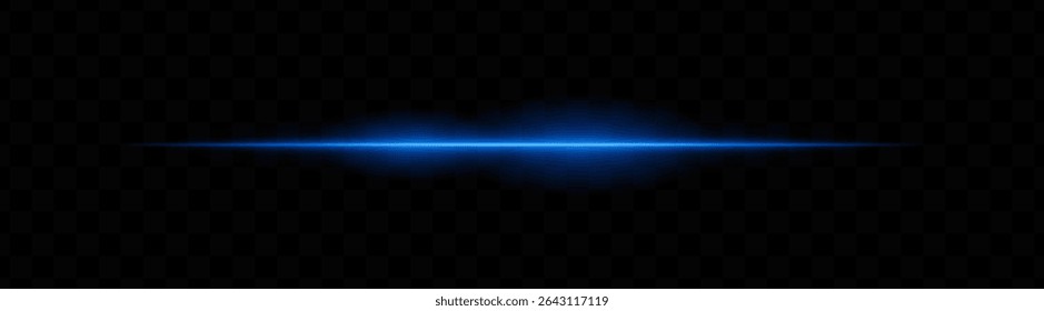 Blue horizontal light beam with glowing core and smooth blur edges on transparent background. Ideal for sci-fi transitions, laser HUD elements, or futuristic glow effects.