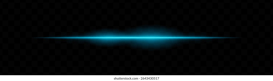 Feixe de luz horizontal azul com núcleo brilhante e bordas de desfoque suaves no plano de fundo transparente. Ideal para transições de ficção científica, elementos de HUD a laser ou efeitos de brilho futurista.