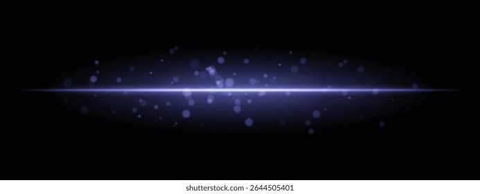 Blue horizontal light beam with glowing dust particles and intense aura on transparent background. Dynamic sci-fi flare ideal for energy effects, laser HUDs, or dramatic transitions.