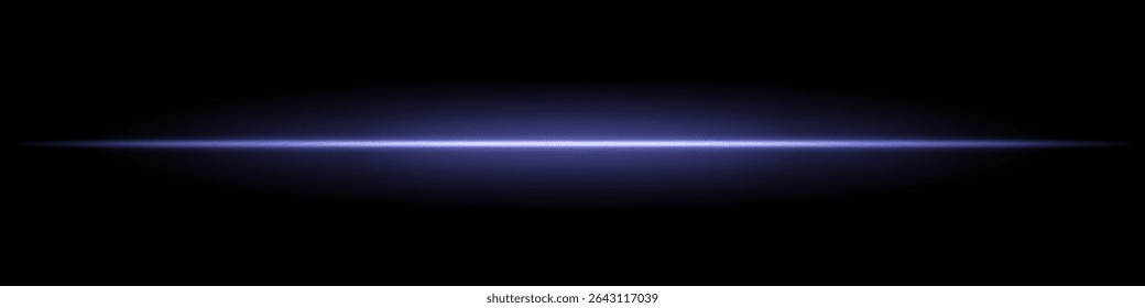Blue horizontal light beam. Sharp glowing laser line with radiant fade on both sides over dark background. Great for sci-fi, energy visuals, light effects, or futuristic transitions.