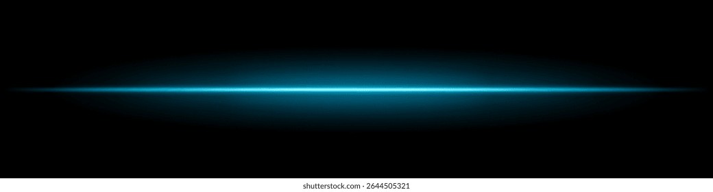Feixe de luz horizontal azul. Linha laser brilhante afiada com fade radiante em ambos os lados sobre fundo escuro. Ótimo para ficção científica, visuais de energia, efeitos leves ou transições futurísticas.