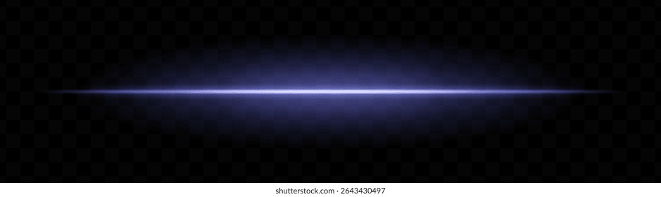Feixe de luz horizontal azul com brilho suave e aura vibrante sobre fundo transparente. Faixa laser futurista ideal para efeitos de energia, transições de ficção científica ou sobreposições brilhantes.