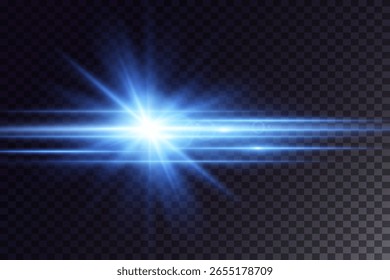Blauer Horizontallichteffekt. Helle Streifen auf transparentem Hintergrund.