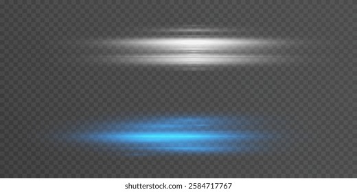 Blue horizontal light flare isolated on transparent background. Lens flare light with rays. Glow flare light effect. Vector