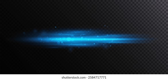 Blue horizontal light flare isolated on transparent background. Lens flare light with rays. Glow flare light effect. Vector