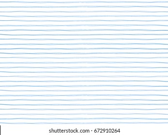 Blue horizontal lines on white background, wavy stripes seamless pattern. Backdrop, wallpaper with bent curves, textile or fabric with curved lines.