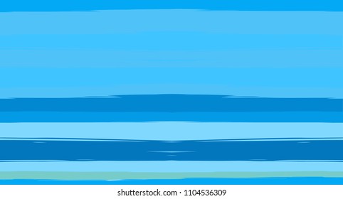 Blue Horizontal Paintbrush Seamless Sailor Stripes. Geometric Simple Retro Graffiti Maritime Texture. Hand Painted Male or Female T-Shirt Winter Ocean Pattern. Track Blue Watercolor Sailor Stripes