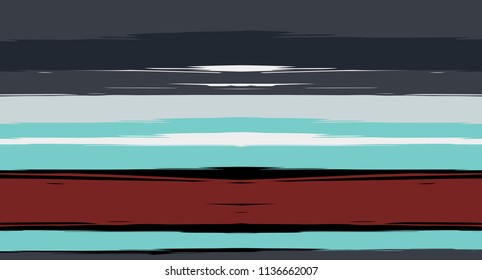 Blue Horizontal Paintbrush Seamless Sailor Stripes. Geometric Retro Vintage Graffiti Maritime Texture. Hand Painted Male or Female T-Shirt Winter Pattern Design. Blue Suit Watercolor Sailor Stripes