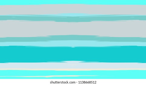 Blue Horizontal Paintbrush Seamless Sailor Stripes. Geometric Simple Funky Graffiti Clothing Texture. Hand Painted Male or Female T-Shirt Autumn Banner Design. Blue Cute Watercolor Sailor Stripes