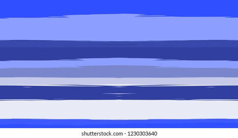 Blue Horizontal Paintbrush Seamless Sailor Stripes. Geometric Abstract Summer Cool Maritime Texture. Hand Painted Male or Female T-Shirt Hipster Pattern Design. Track Blue Watercolor Sailor Stripes