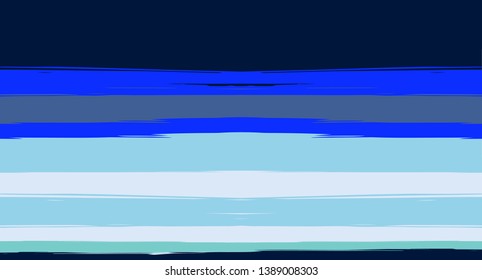 Blue Horizontal Paintbrush Seamless Sailor Stripes. Geometric Abstract Summer Maritime Texture Prints. Hand Painted Male or Female T-Shirt Winter Ocean Banner. Blue Long Watercolor Sailor Stripes
