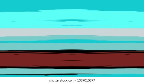 Blue Horizontal Paintbrush Seamless Sailor Stripes. Geometric Vintage Summer Maritime Texture Prints. Hand Painted Male or Female T-Shirt Autumn Ocean Pattern. Blue Long Watercolor Sailor Stripes