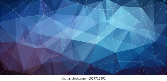 Blue Horizontal polygonal banner. Vector Background of geometric shapes