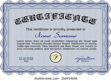 Blue horizontal Retro frame certificate template Vector 