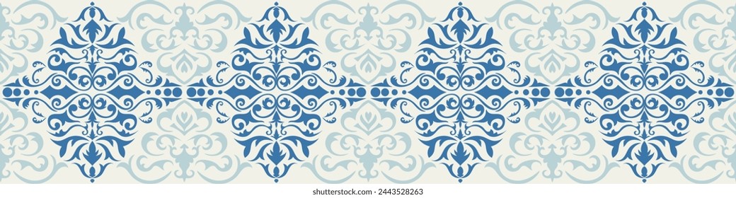 Blue horizontal seamless vintage pattern for wallpaper and borders.