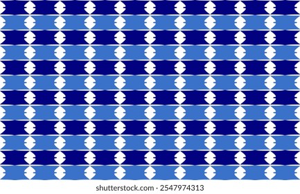 blue horizontal strip, Hourglass shape block checkerboard design for fabric print, seamless repeat pattern, arrow, row