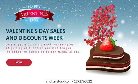 Blue horizontal Valentine's Day discount card with chocolate candy